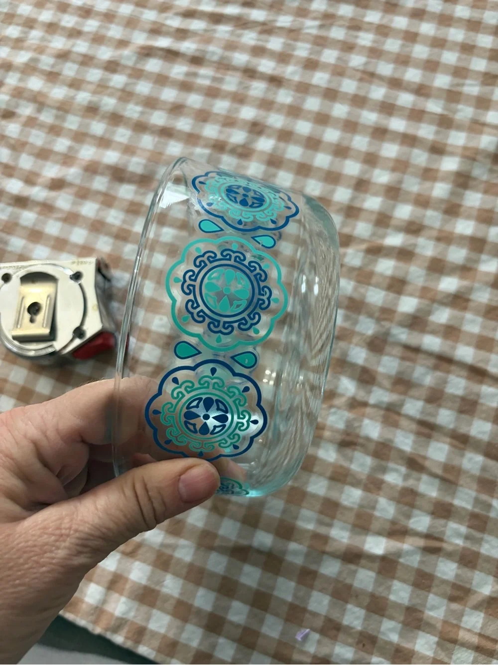 Pyrex Clear Glass Blue Flowered Bowl